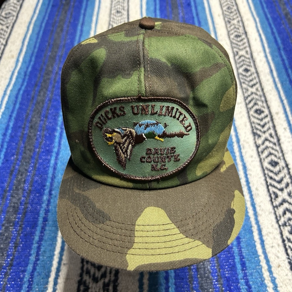 Vintage Ducks Unlimited Davie County NC Camo K-Products Snapback Hat 80s 90s